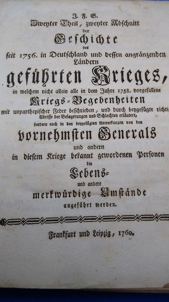 Geschichte des im 1756 Jahre in Deutschland und dessen angränzenden Ländern geführten Krieges